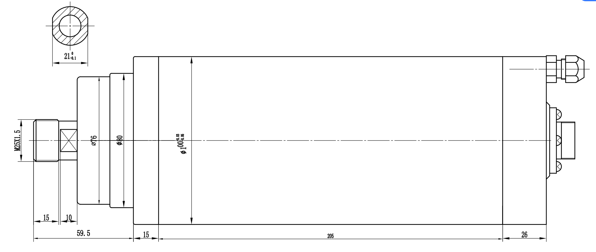 3kw ER20 GDZ100-3B WATER-COOLED SPINDLE drawing