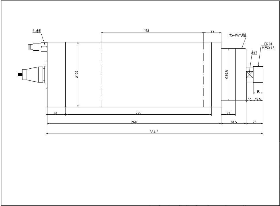 4,5 kW ER20 GDZ-27 Wasserkühlungsspindelzeichnung