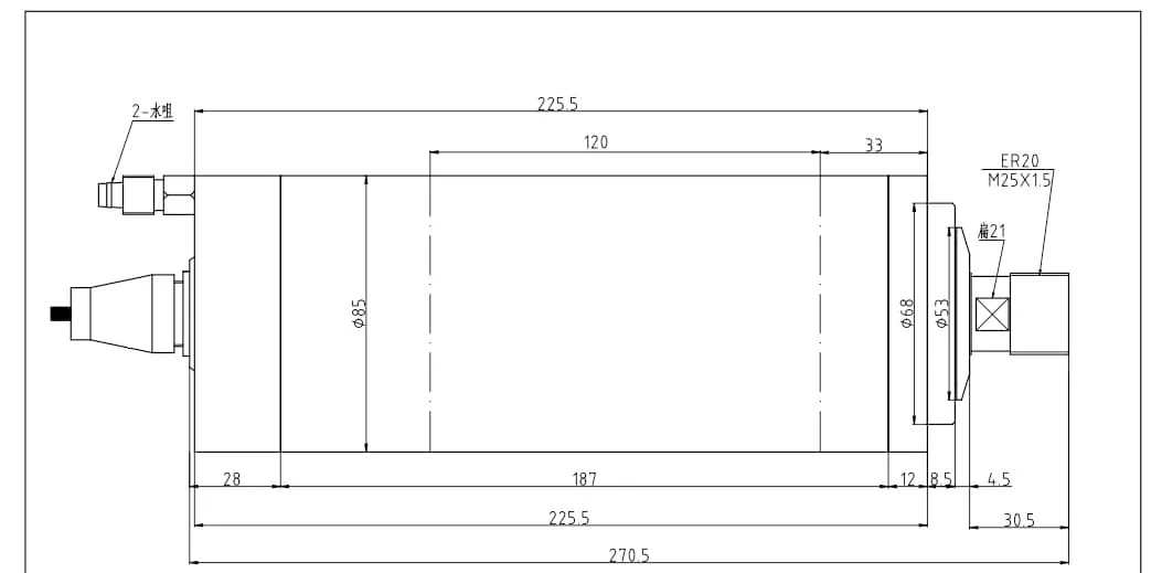 2.2kw ER20 GDZ-23-1 수냉 스핀들 도면