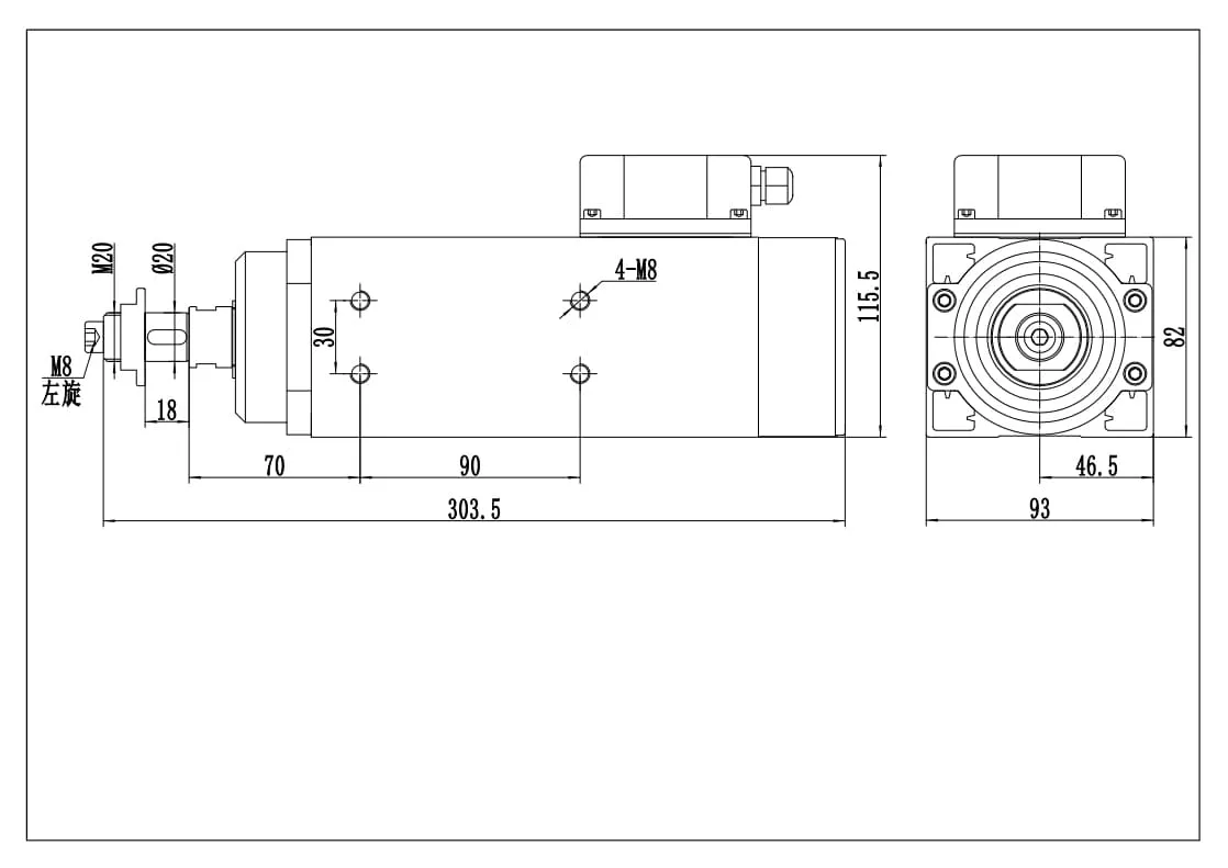 MF46-18 1.8kw 12000rpm エッジバンダー用プレミリングスピンドルモーター図面