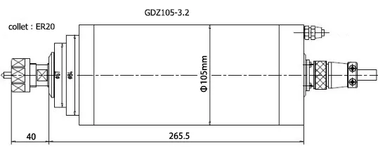 3. Чертеж шпинделя с водяным охлаждением ER20 GDZ105-3.2 мощностью 2 кВт