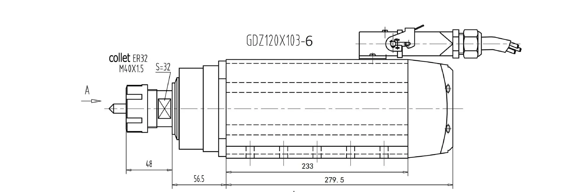 6kw ER32 GDZ120*103-6(with fin) air-cooled spindle drawing