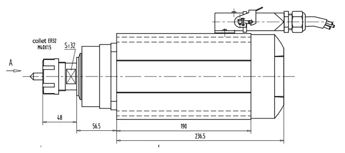 Desenho do fuso de refrigeração a ar ER32 GDZ120*103-4.5 de 4,5 kW