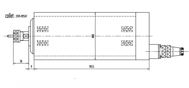 1.5kw ER11 GDZ80F-1.5 AIR-COOLED SPINDLE drawing