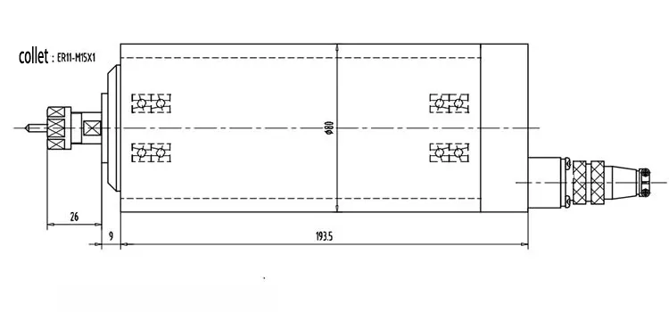 Dessin de broche refroidie par air 1,5 kW ER11 GDZ80F-1,5