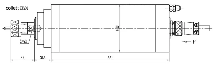 Disegno del mandrino raffreddato ad acqua 3kw ER20 GDZ100-3