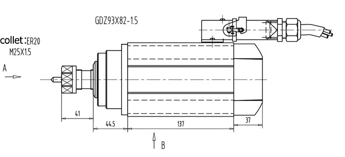 Projeto de fuso de resfriamento de ar quadrado 1.5kw ER20 GDZ93x82-1.5