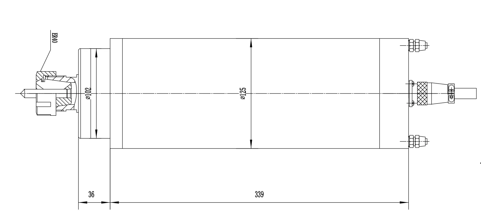 7,5 kW ER32/ER40 125RD12Z7.5B wassergekühlte Spindelzeichnung