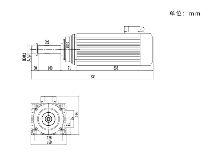 MJ70-7512FD 7.5kw 12000rpm Antaŭ-muelada Spindle Motoro Por Edge Bander-desegno