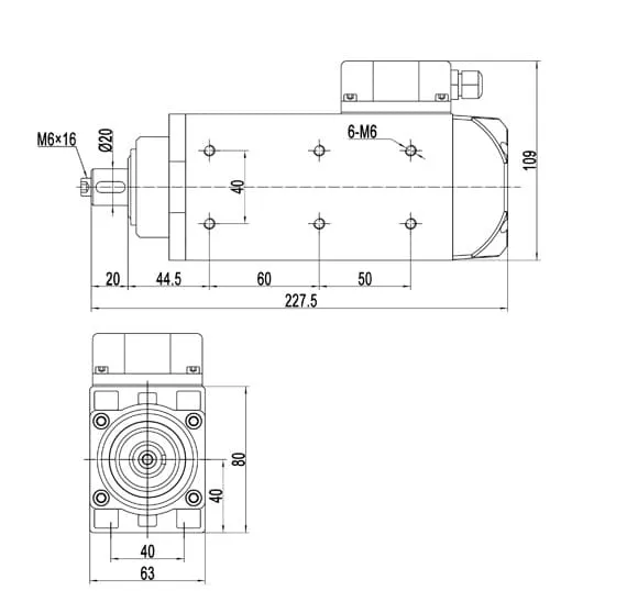 MF31B-550 0.55kw 12000rpm Rough Trimming Spindle Motor For Edge Bander drawing