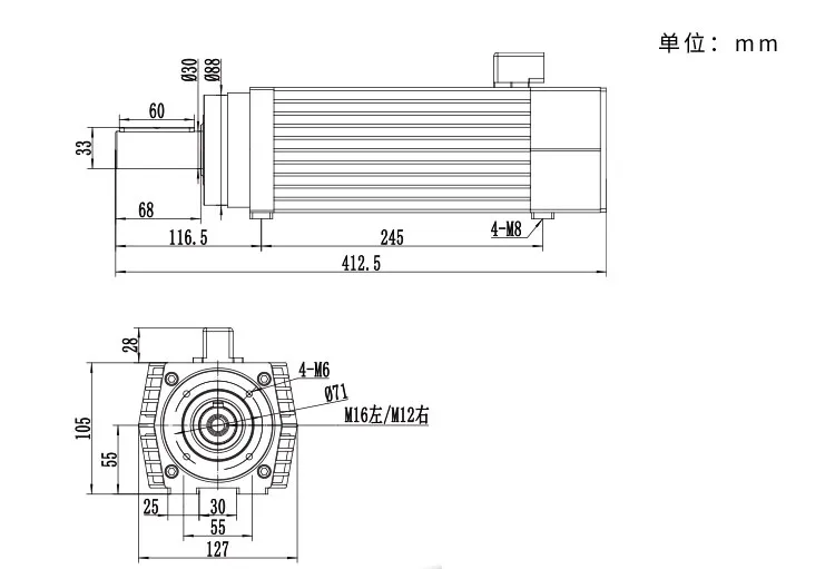 MJ55-4012F 4 kW 12000 U/min Vorfrässpindelmotor für Kantenanleimmaschinenzeichnung