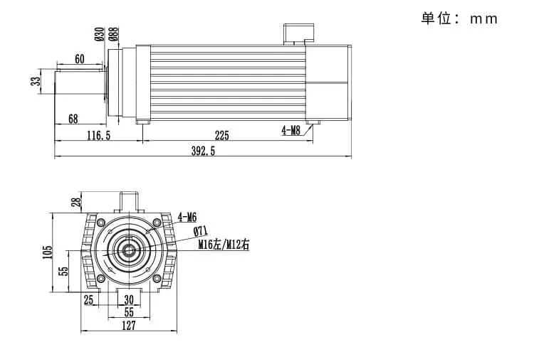 MJ55-3512F 3.5kw 12000rpm エッジバンダー用プレミリングスピンドルモーター図面