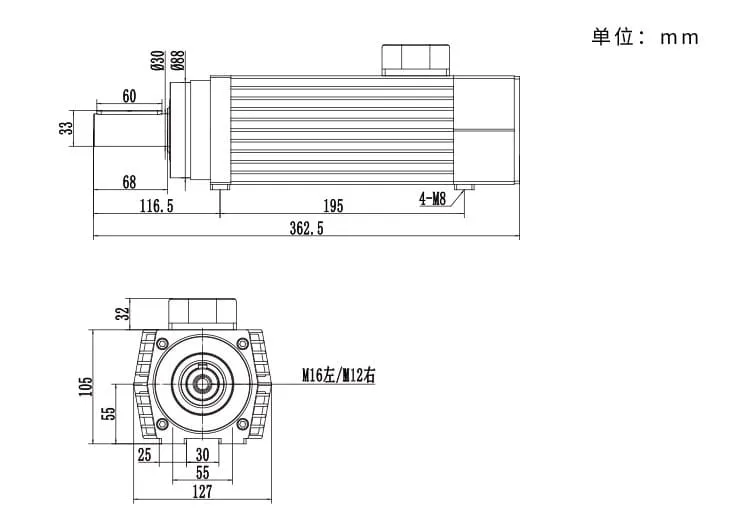 MJ55-2212F 2,2 kW 12000 U/min Vorfrässpindelmotor für Kantenanleimmaschinenzeichnung