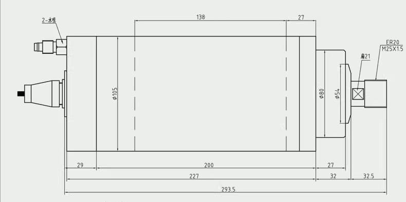3.2kw ER20 GDZ-24-2 water-cooling spindle drawing